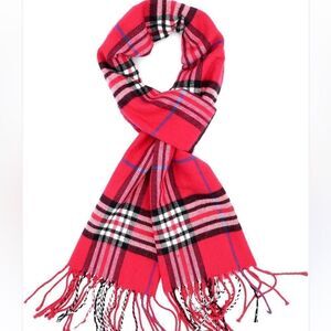 Plaid red, black and white plaid cashmere scarf
